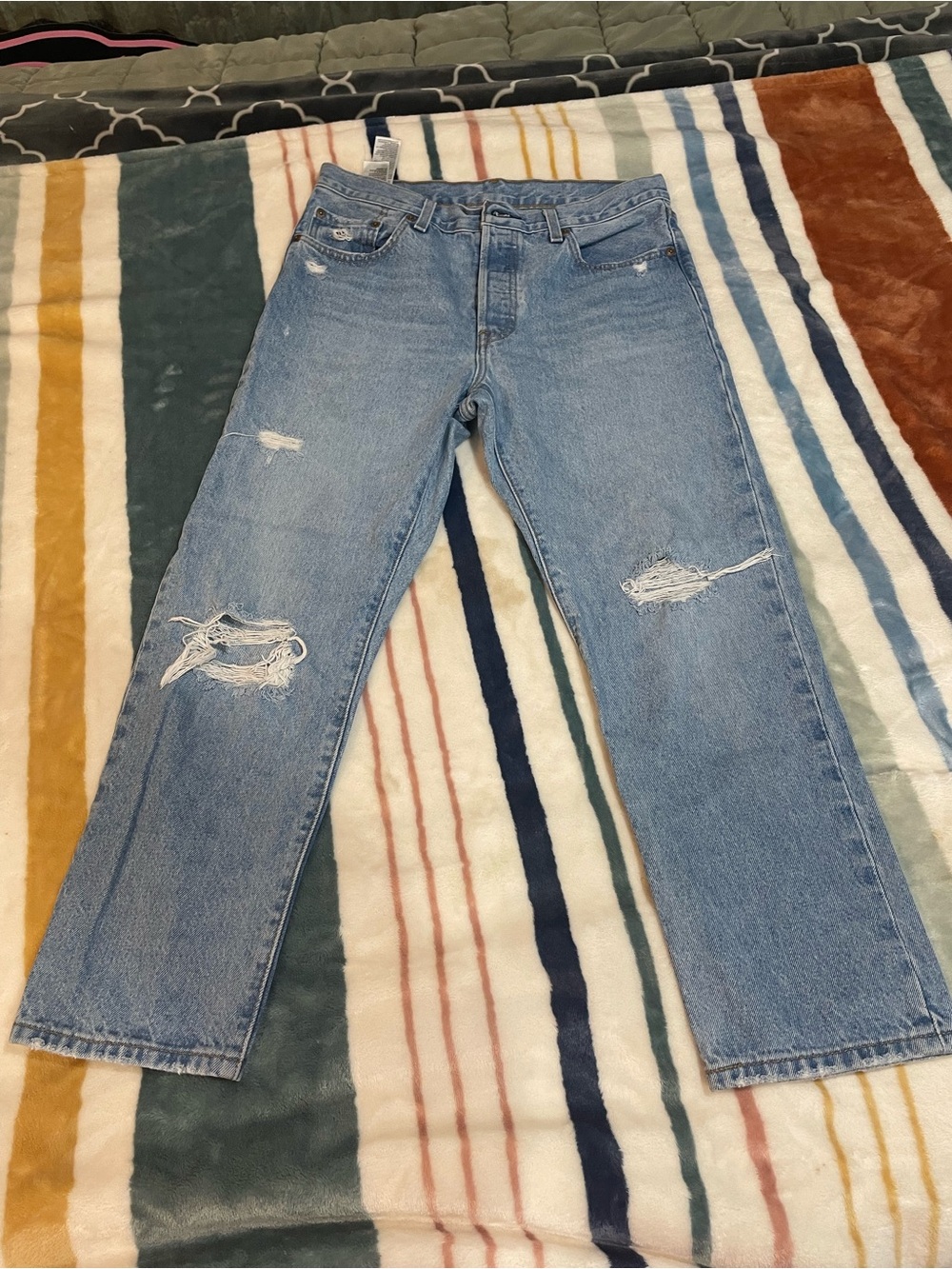 Levi's Light Blue Distressed Straight Jeans